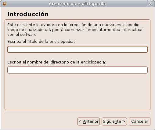Paso 1 del Asistente para crear nueva Enciclopedia