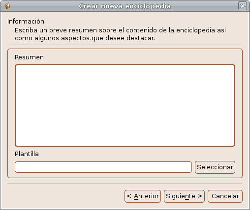 Paso 2 del Asistente para crear nueva Enciclopedia