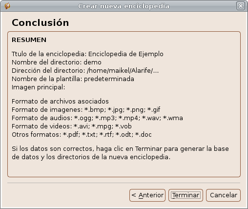 Paso 6 del Asistente para crear nueva Enciclopedia