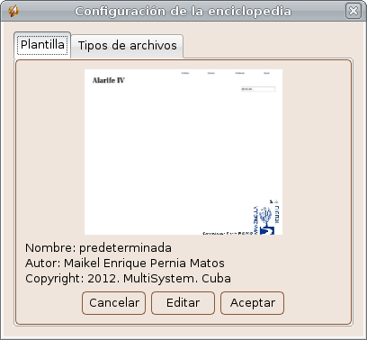 Configuración. Plantilla seleccionada.