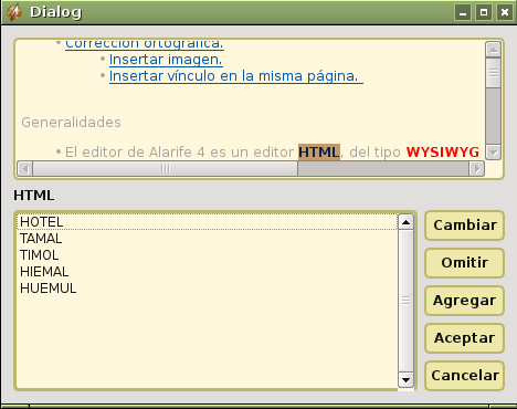 Pantalla de corrección ortográfica.